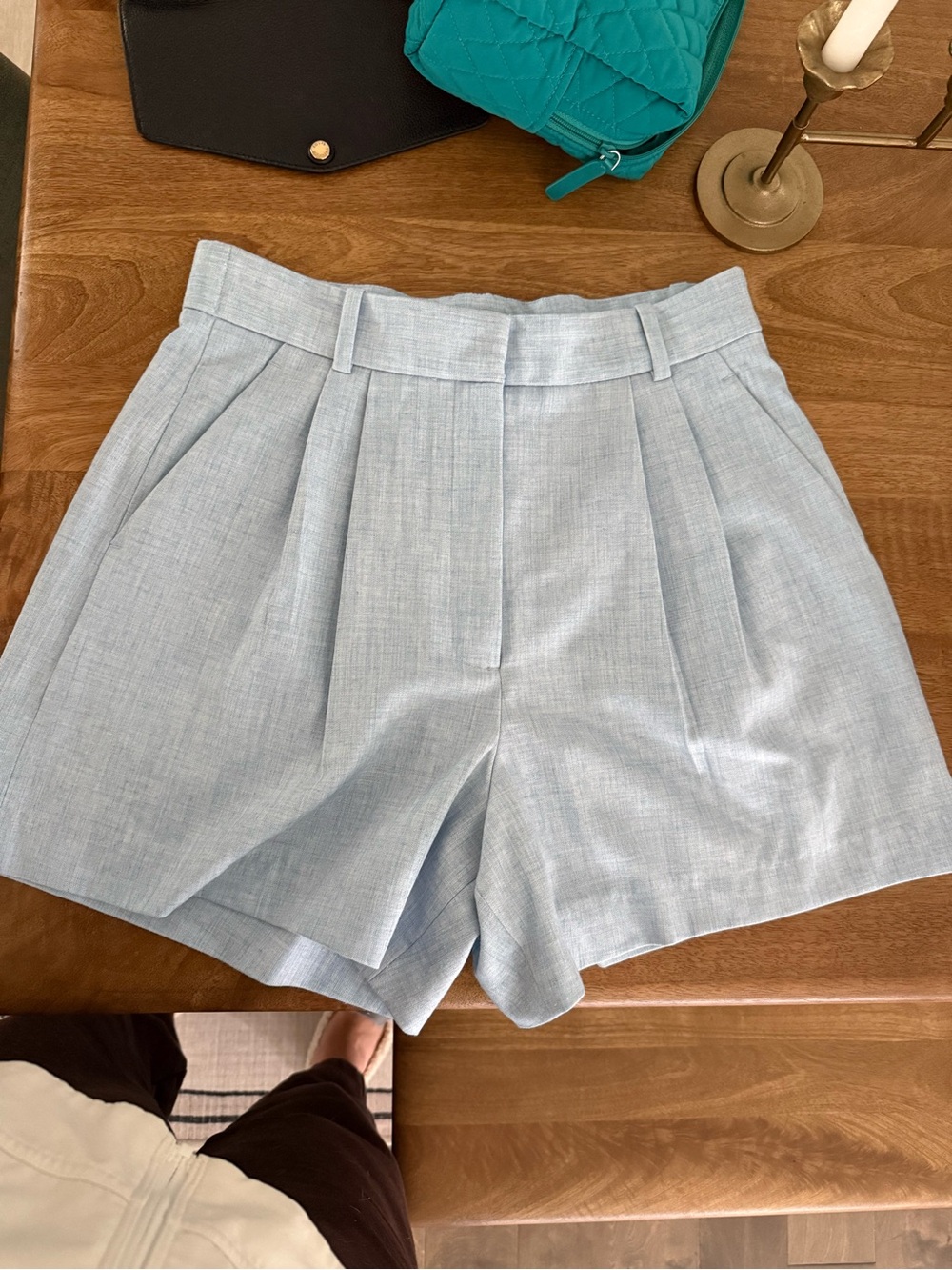 Abercrombie & Fitch Light Blue High-Waist Pleated Women's Shorts